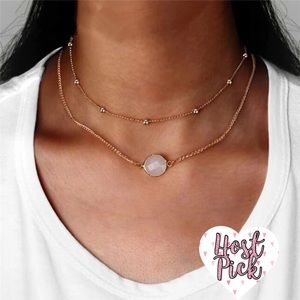 ‼️3/$30 Boho Multilayer White Quartz Gold Necklace
